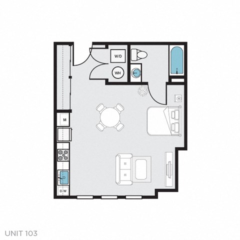 Floor plan for studio, 1 bath, 491 sqft